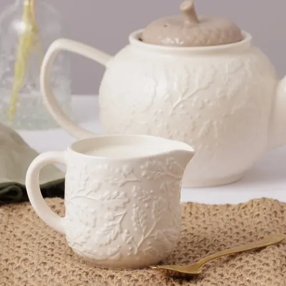 Milk Jug with Embossed Design - Cream, Ceramic