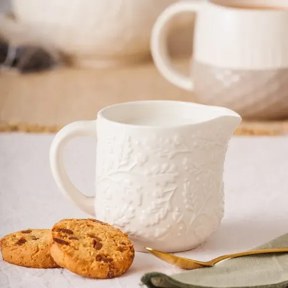 Milk Jug with Embossed Design - Cream, Ceramic image