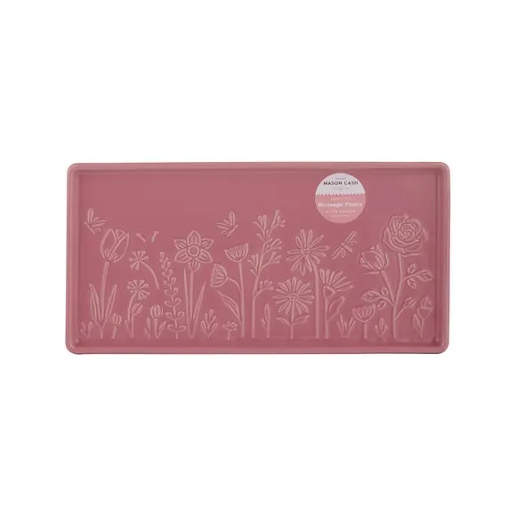 Serving Plate with Floral Emboss - Pink, Stoneware