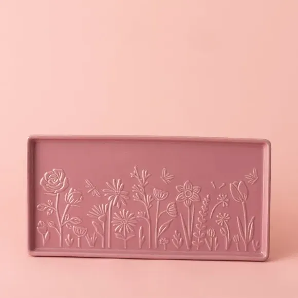 Serving Plate with Floral Emboss - Pink, Stoneware image