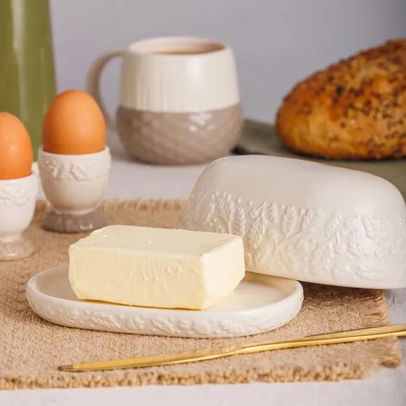 Set of 2 Egg Cups with Embossed Detail - Cream