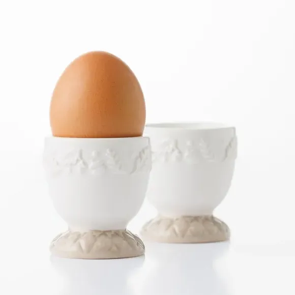 Set of 2 Egg Cups with Embossed Detail - Cream image