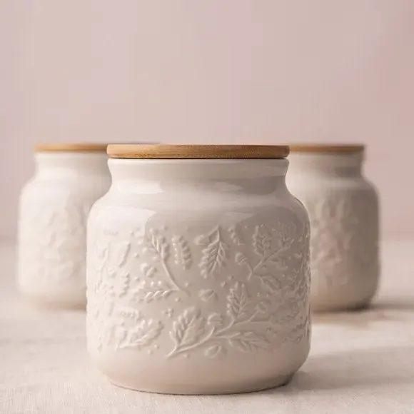Set of 3 Storage Canisters - Cream, Ceramic