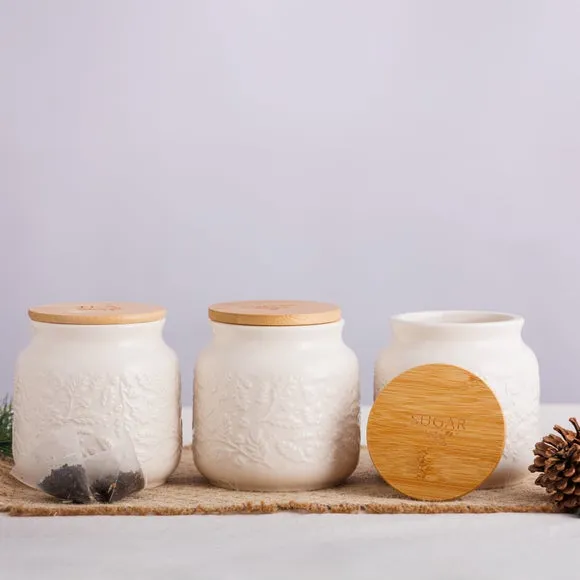 Set of 3 Storage Canisters - Cream, Ceramic image