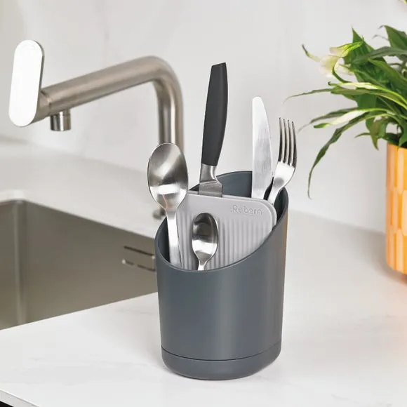 Cutlery Drainer with Tiers - Dark Grey, Plastic image