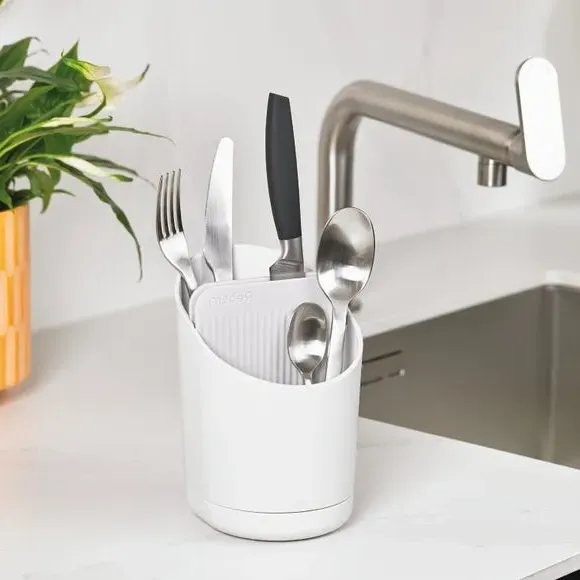 Cutlery Drainer with Tiers - Stone White, Plastic