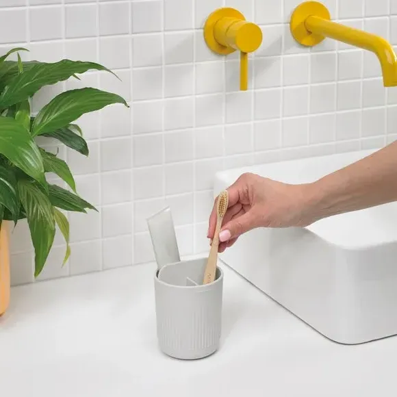 Large Bathroom Caddy & Toothbrush Holder - Stone