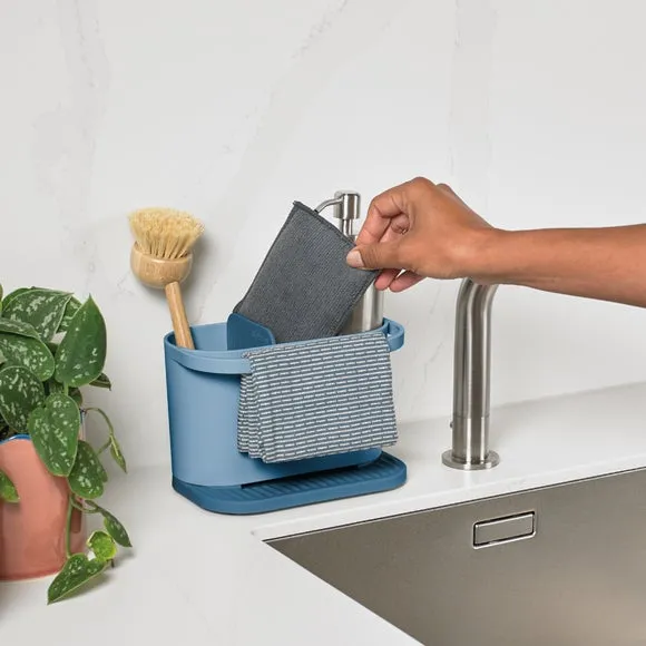 Sink Organizer with Rail - Blue, Plastic