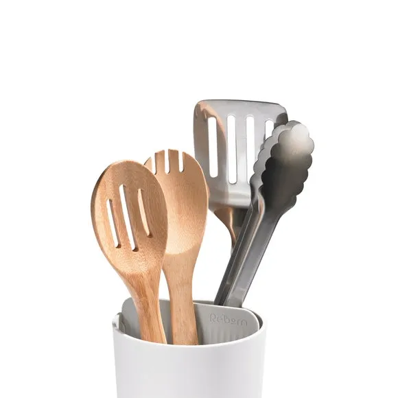 Utensil Holder with Compartments - Stone White