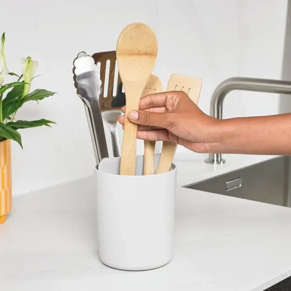 Utensil Holder with Compartments - Stone White