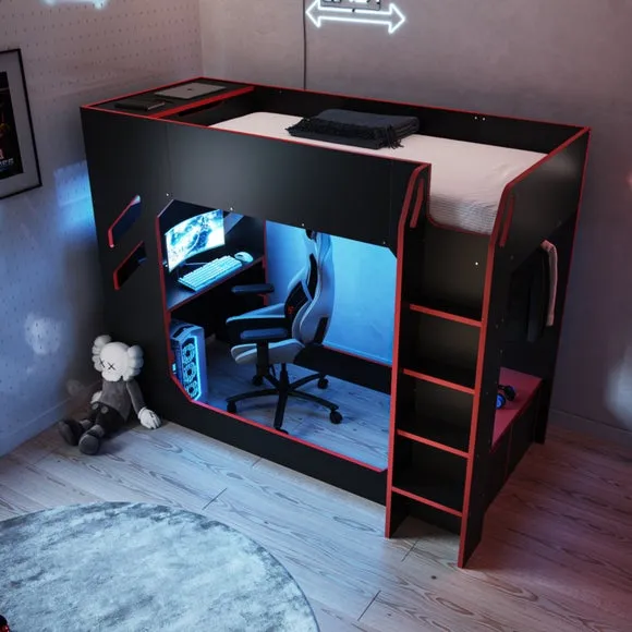 High Sleeper Bed with Desk & Storage - Black