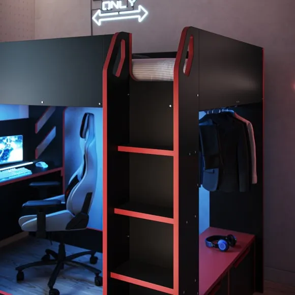 High Sleeper Bed with Desk & Storage - Black