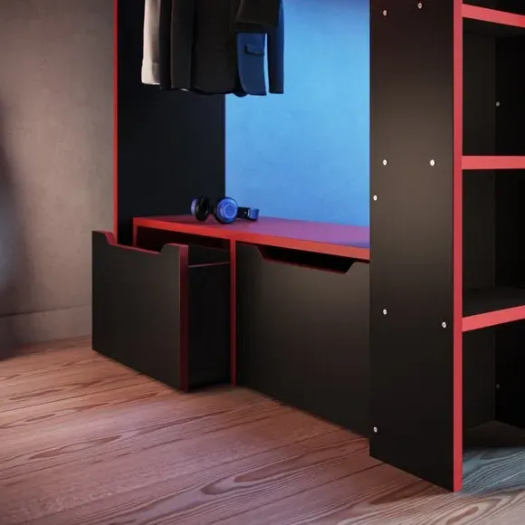 High Sleeper Bed with Desk & Storage - Black