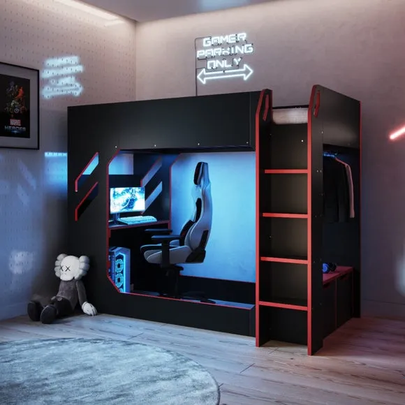 High Sleeper Bed with Desk & Storage - Black image