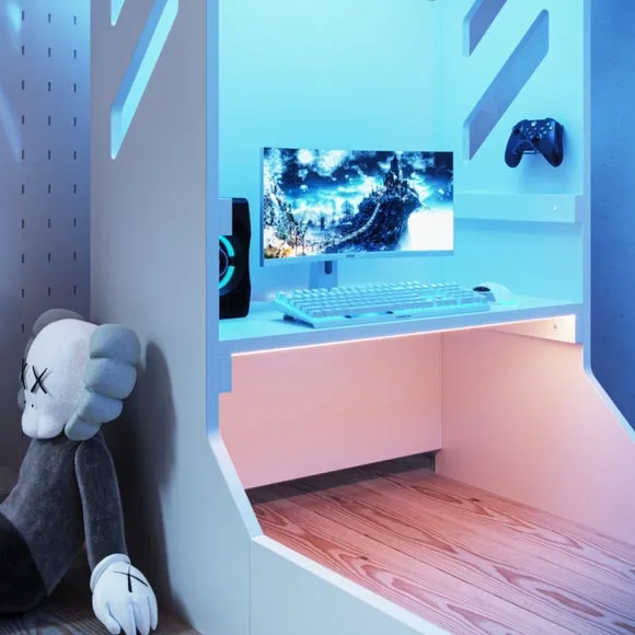 High Sleeper Bed with Desk & Storage - White