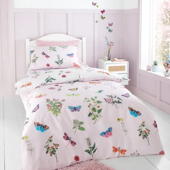 Butterfly Garden Fitted Sheet - Pink, Polycotton