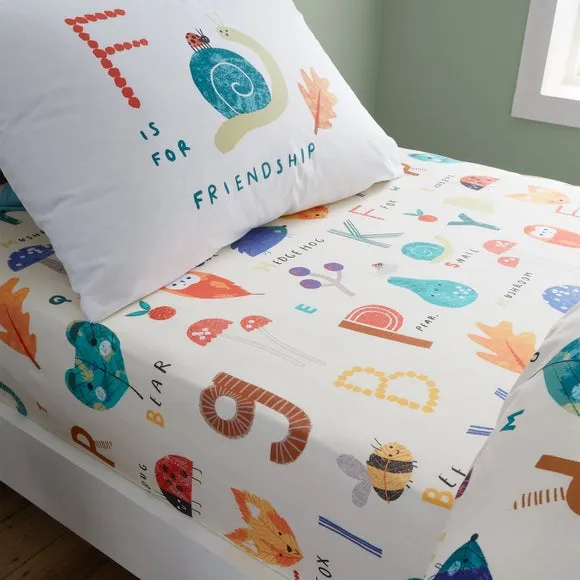 Fitted Sheet Woodland Alphabet - Natural, Polycotton