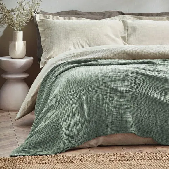Cotton Throw Blanket - Eucalyptus, Muslin