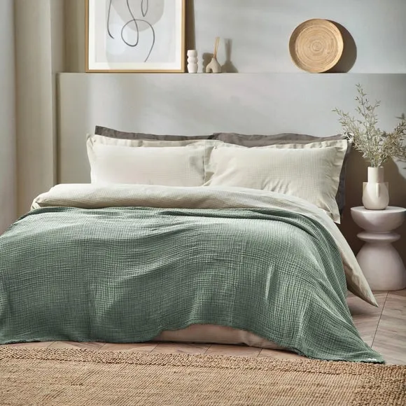 Cotton Throw Blanket - Eucalyptus, Muslin