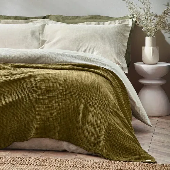 Cotton Throw Blanket - Khaki, Muslin