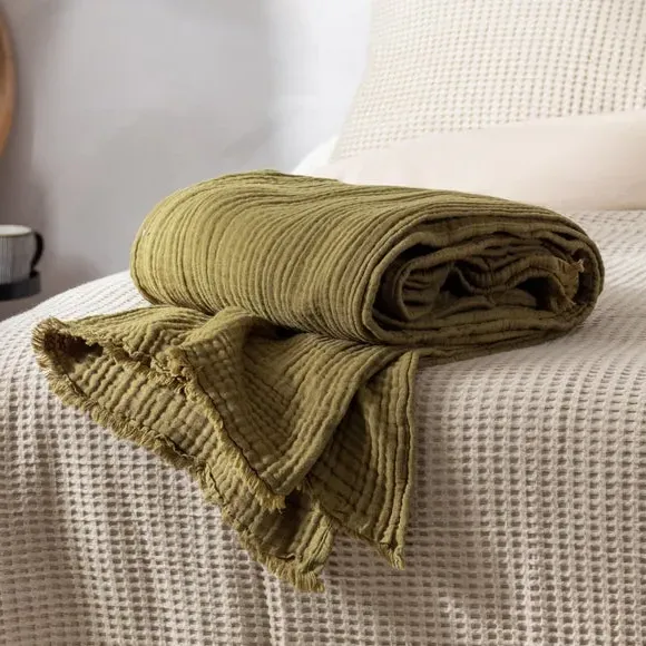 Cotton Throw Blanket - Khaki, Muslin image