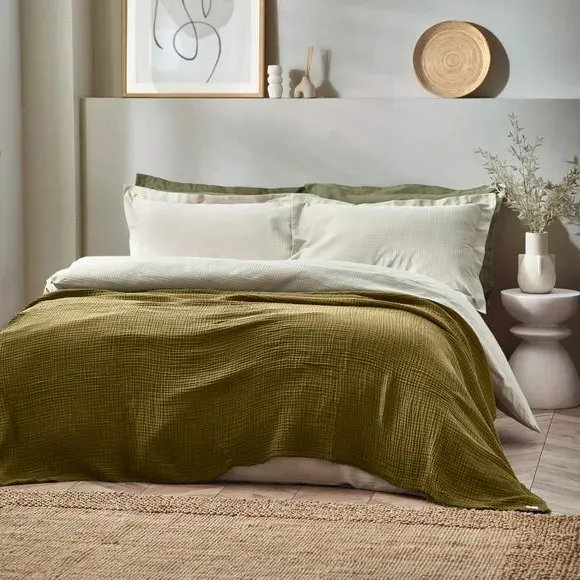 Cotton Throw Blanket - Khaki, Muslin