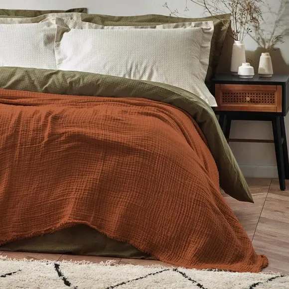 Cotton Throw Blanket - Pecan, Muslin