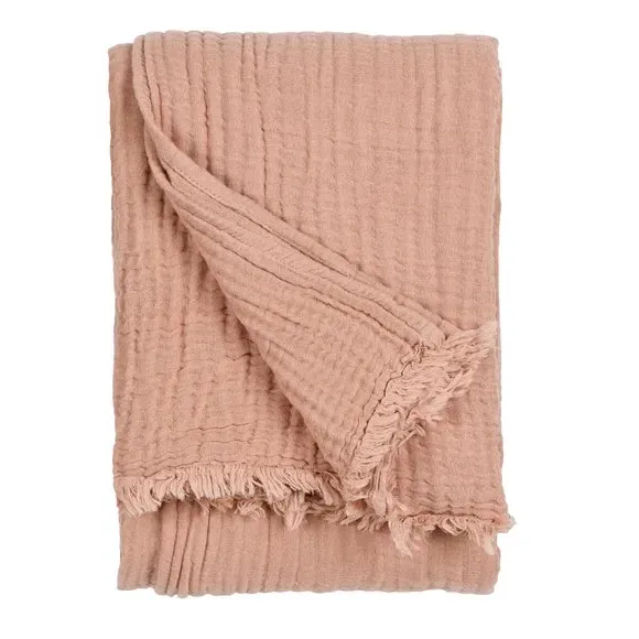 Cotton Throw Blanket - Pink Clay, Muslin