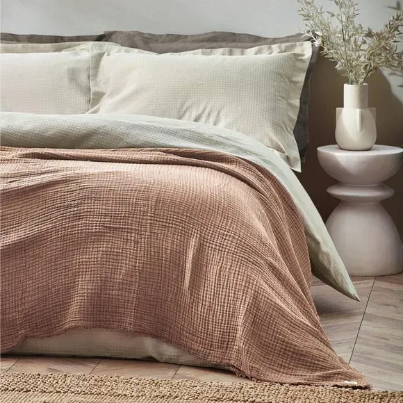 Cotton Throw Blanket - Pink Clay, Muslin