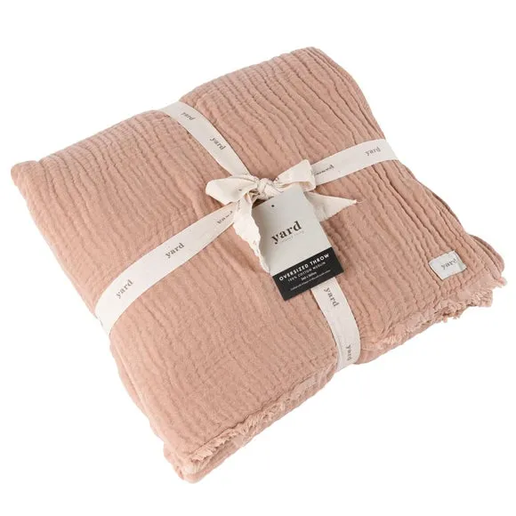 Cotton Throw Blanket - Pink Clay, Muslin