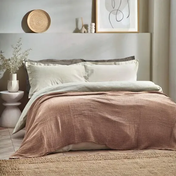 Cotton Throw Blanket - Pink Clay, Muslin