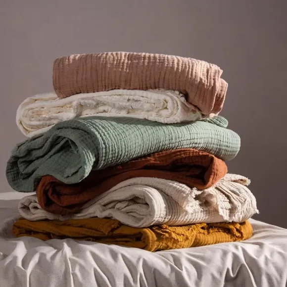 Cotton Throw Blanket - White, Muslin