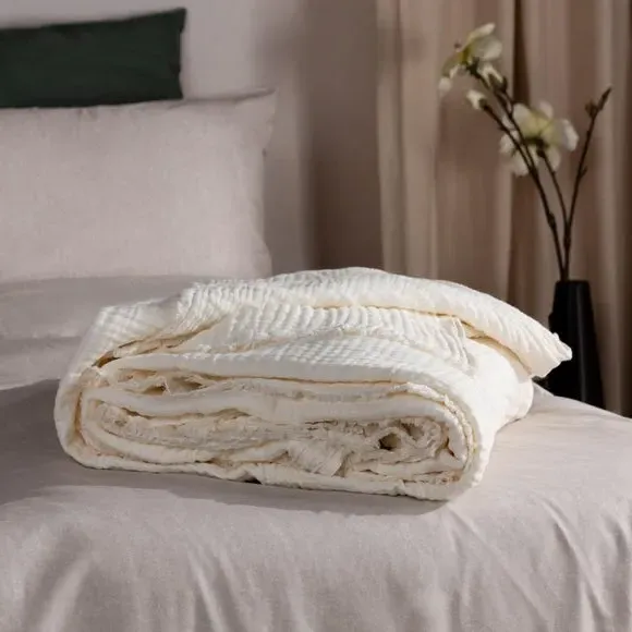 Cotton Throw Blanket - White, Muslin