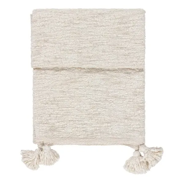 Cotton Throw Blanket with Tassels - Cream