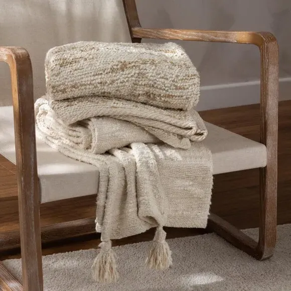 Cotton Throw Blanket with Tassels - Natural