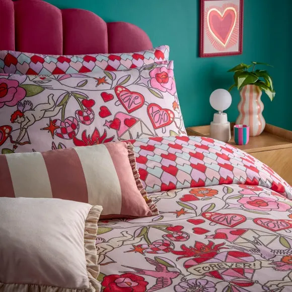 Duvet Cover Set with Pillowcase - Pink, Polycotton