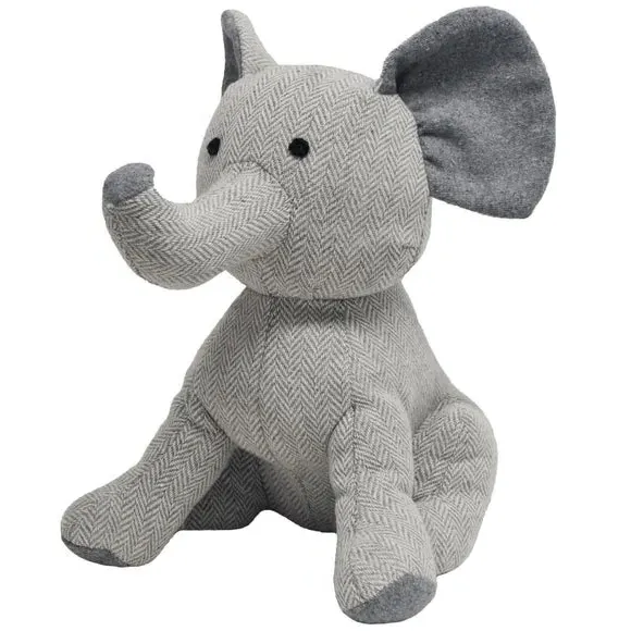 Elephant Doorstop with Herringbone - Grey, Fabric