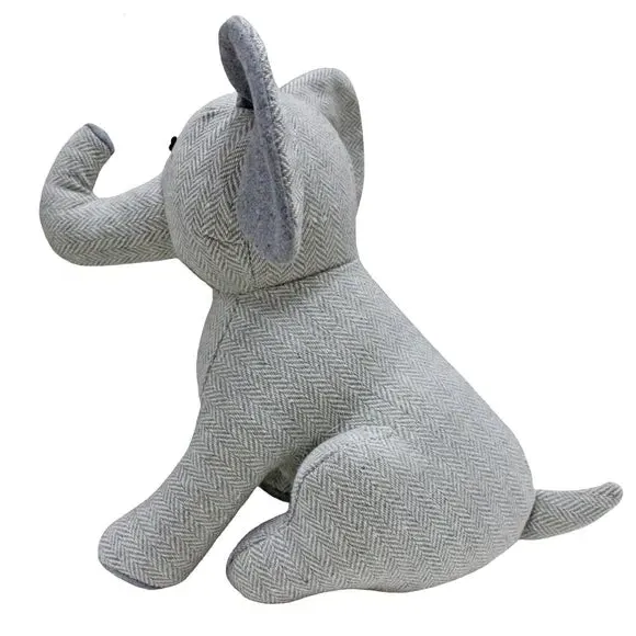 Elephant Doorstop with Herringbone - Grey, Fabric