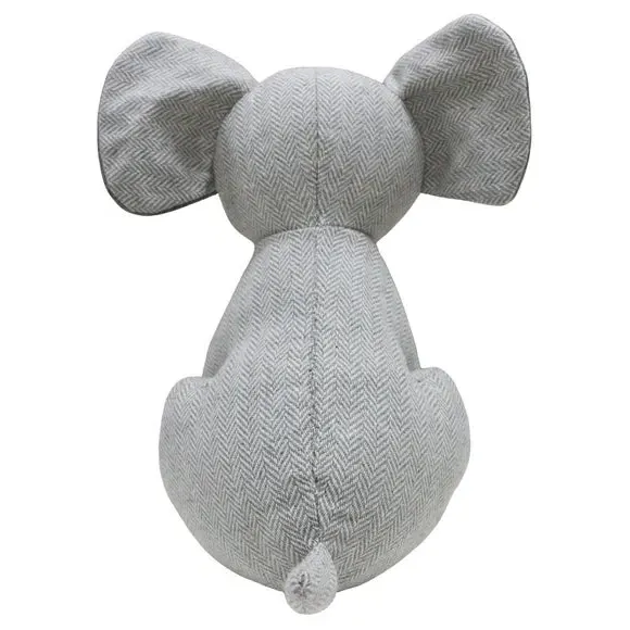Elephant Doorstop with Herringbone - Grey, Fabric