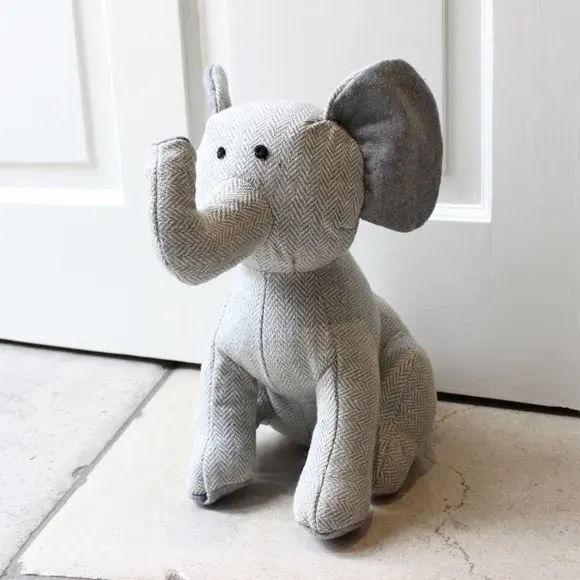 Elephant Doorstop with Herringbone - Grey, Fabric image