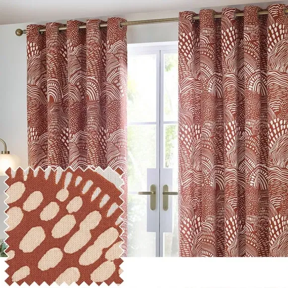 Eyelet Curtains with Abstract Design - Brown, Jacquard