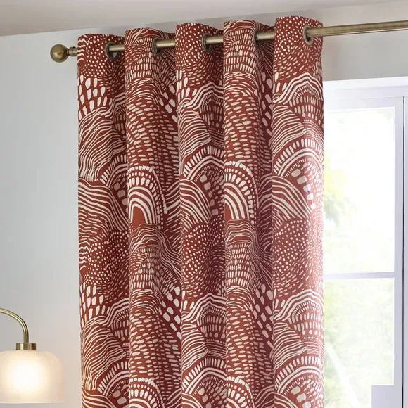 Eyelet Curtains with Abstract Design - Brown, Jacquard image