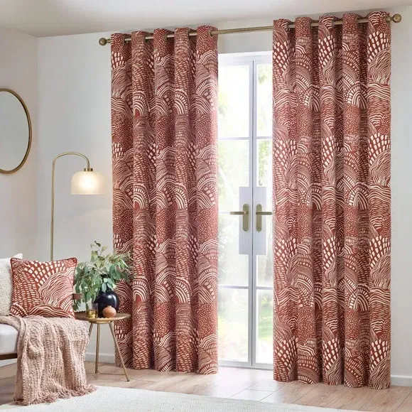Eyelet Curtains with Abstract Design - Brown, Jacquard