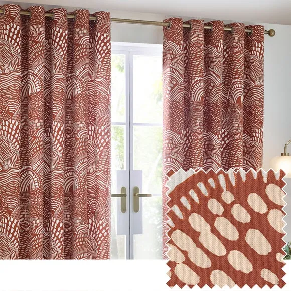 Eyelet Curtains with Abstract Design - Brown, Jacquard