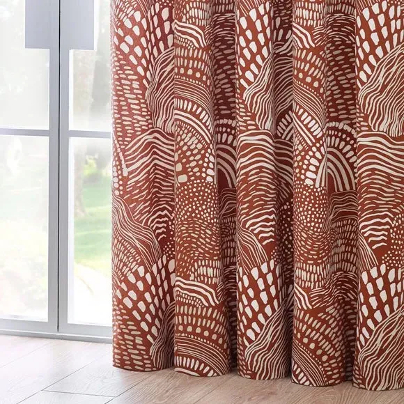 Eyelet Curtains with Abstract Design - Brown, Jacquard