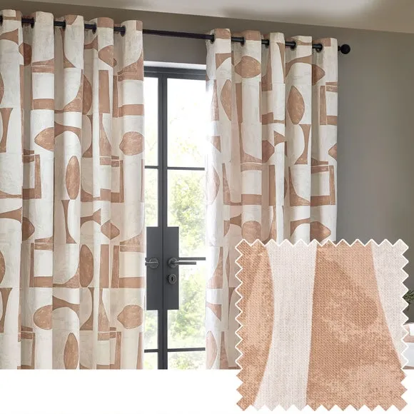 Eyelet Curtains with Abstract Design - Clay