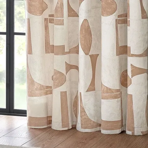 Eyelet Curtains with Abstract Design - Clay