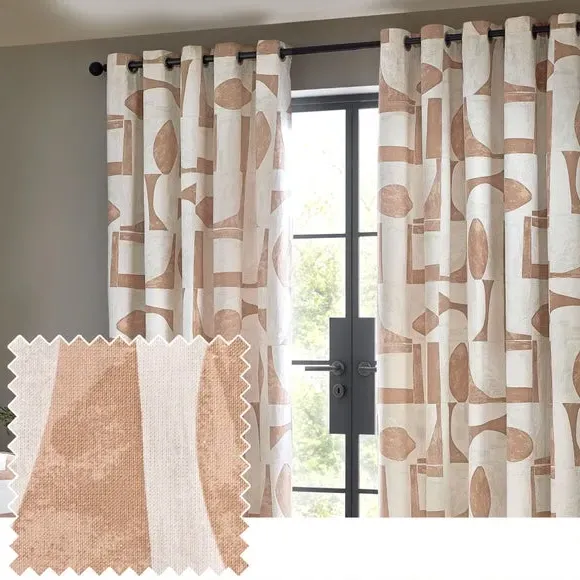 Eyelet Curtains with Abstract Design - Clay