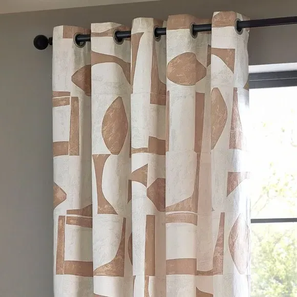 Eyelet Curtains with Abstract Design - Clay