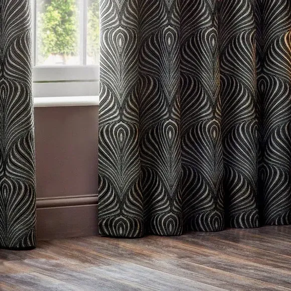 Eyelet Curtains with Art Nouveau Pattern - Black